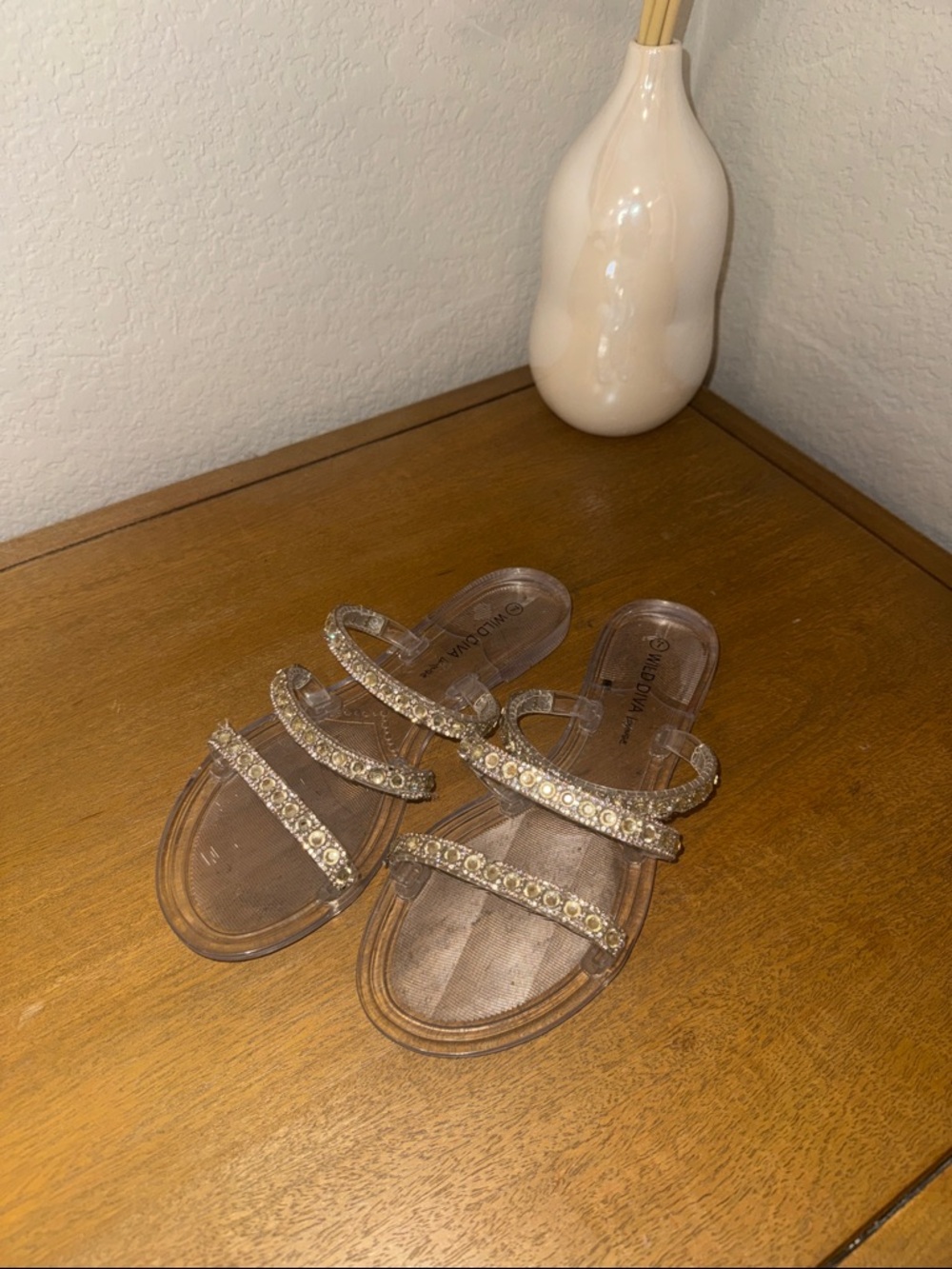 Wild Diva clear Crystal Strap Slide Sandals